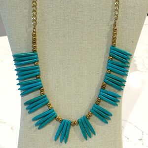 Turquoise Howlite Stick Spike Gold Tone Chain Statement Necklace Boho Western
